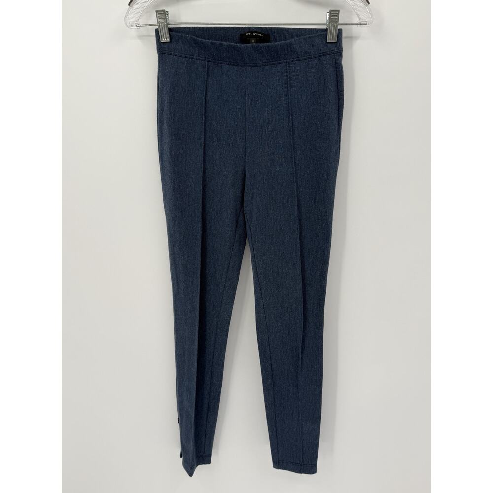 St. John Women's Indigo Blue Tapered Ankle Pants XS Cotton Stretch Minimalist - Picture 2 of 6